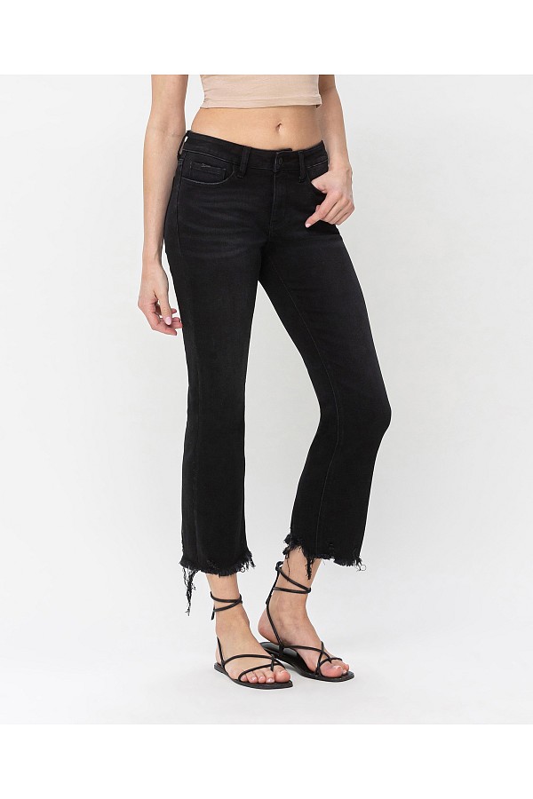 MID RISE RAW DISTRESSED HEM CROP FL...